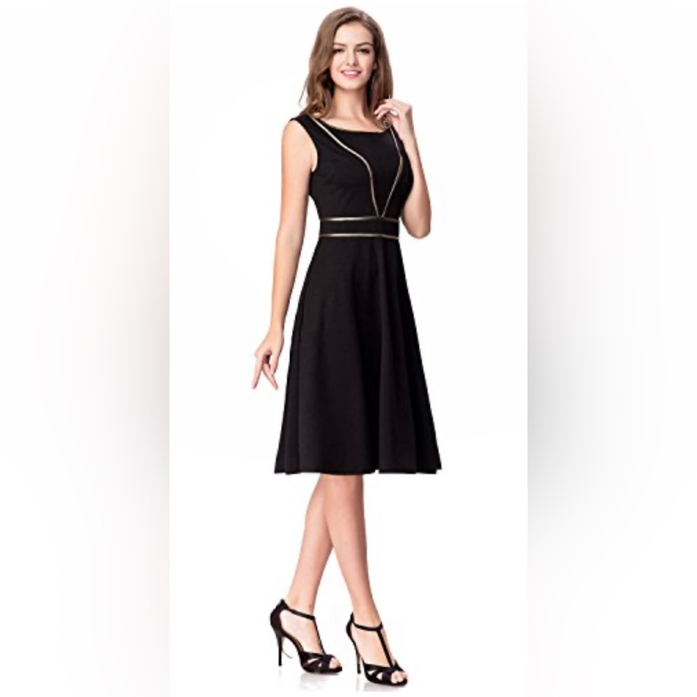 Noctflos A Line Dress Sleeveless Business Work Size M Black gold knee-length